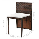 Set da Bistrot 3 pz con Cuscini in Polyrattan Marrone