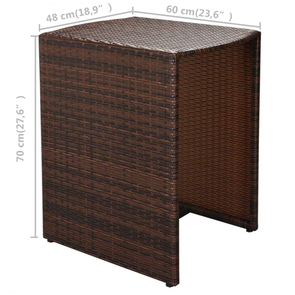 Set da Bistrot 3 pz con Cuscini in Polyrattan Marrone