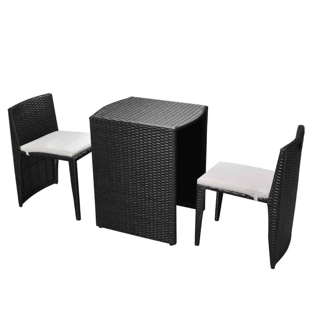 Set da Bistrot 3 pz con Cuscini in Polyrattan Nero