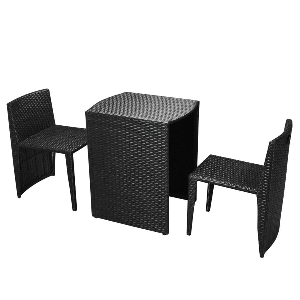 Set da Bistrot 3 pz con Cuscini in Polyrattan Nero