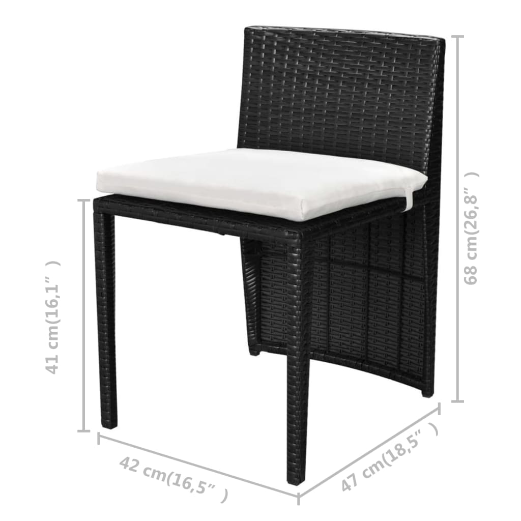 Set da Bistrot 3 pz con Cuscini in Polyrattan Nero