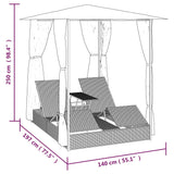 Lettino Prendisole Doppio con Tende in Polyrattan Marrone