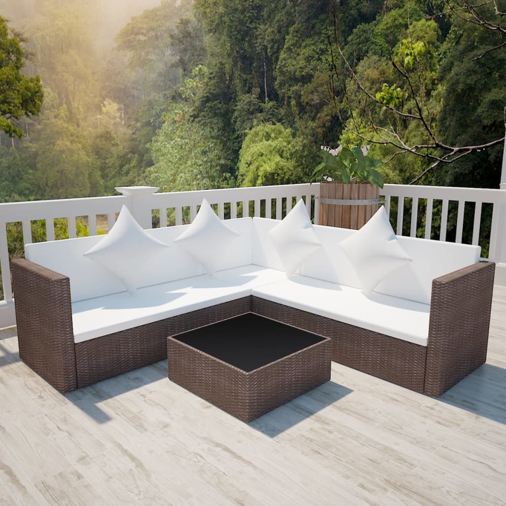 Set Divani da Giardino 4 pz con Cuscini in Polyrattan Marrone