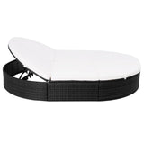 Lettino Prendisole con Cuscino in Polyrattan Nero