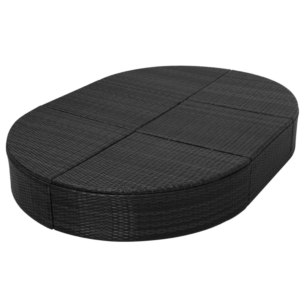 Lettino Prendisole con Cuscino in Polyrattan Nero