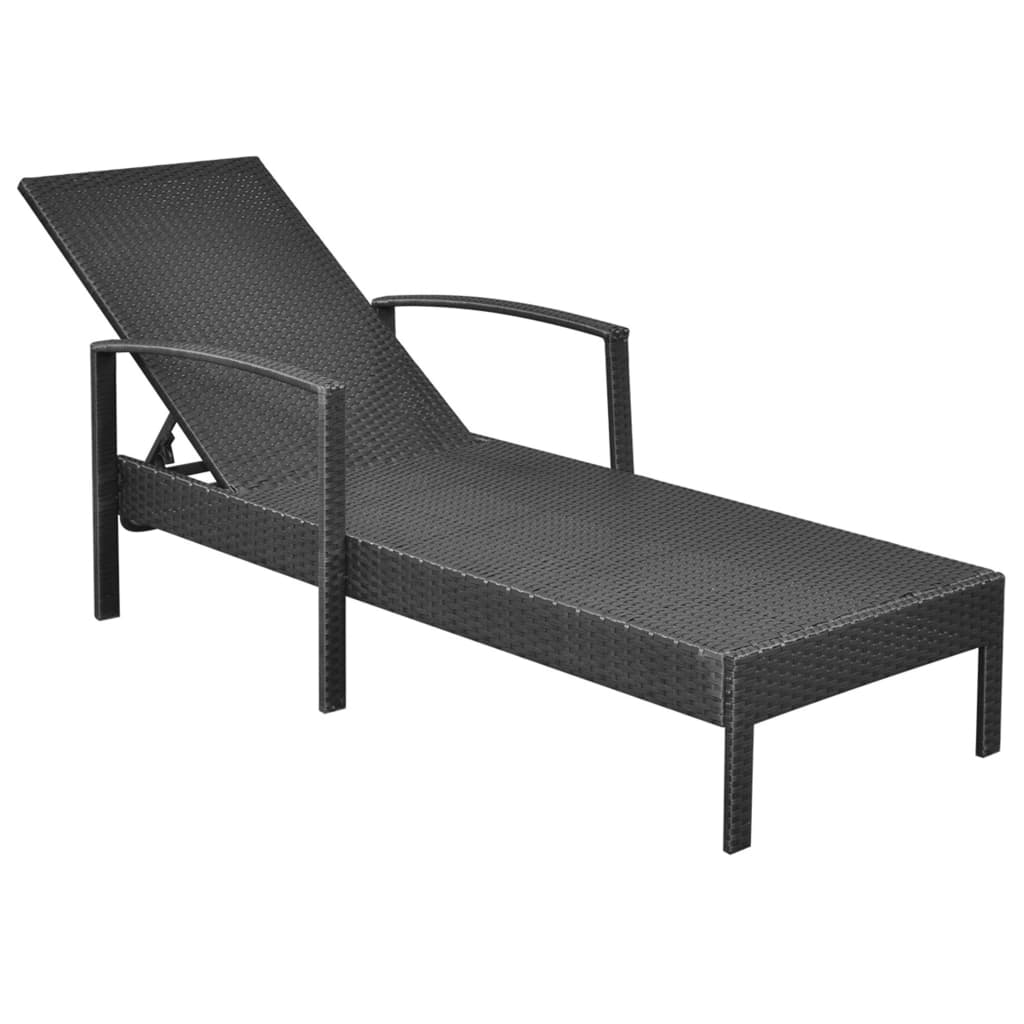 Lettino Prendisole con Cuscino in Polyrattan Nero