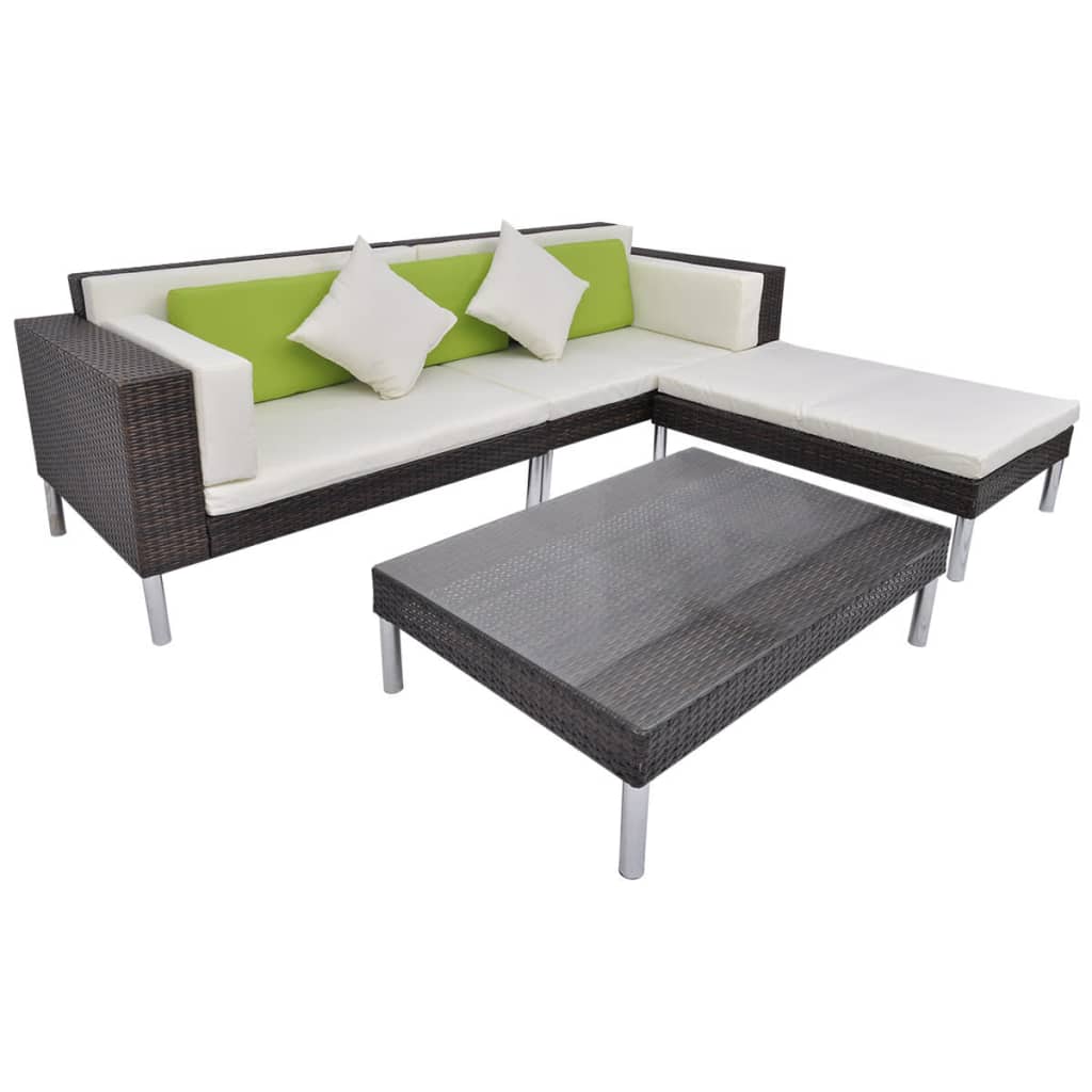 Set Divani da Giardino 4 pz con Cuscini in Polyrattan Marrone