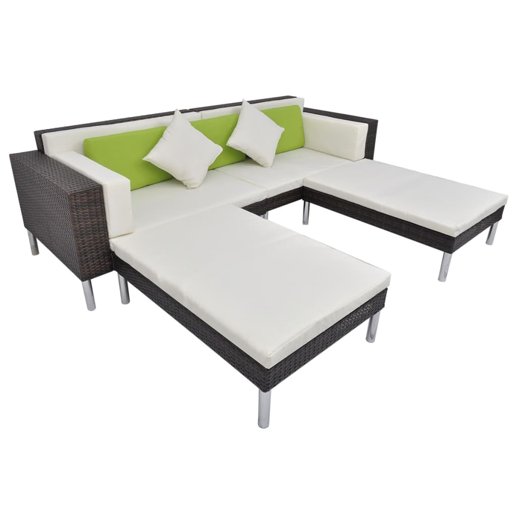 Set Divani da Giardino 4 pz con Cuscini in Polyrattan Marrone