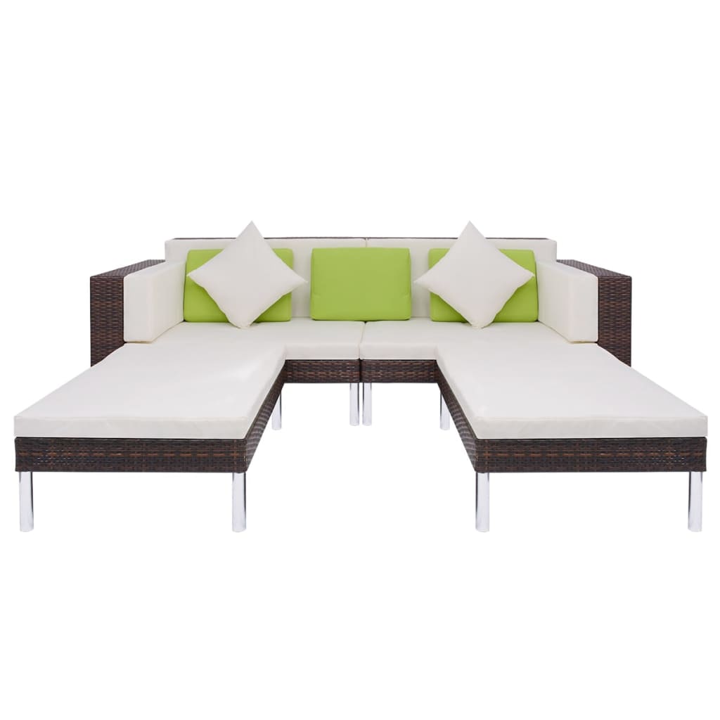 Set Divani da Giardino 4 pz con Cuscini in Polyrattan Marrone