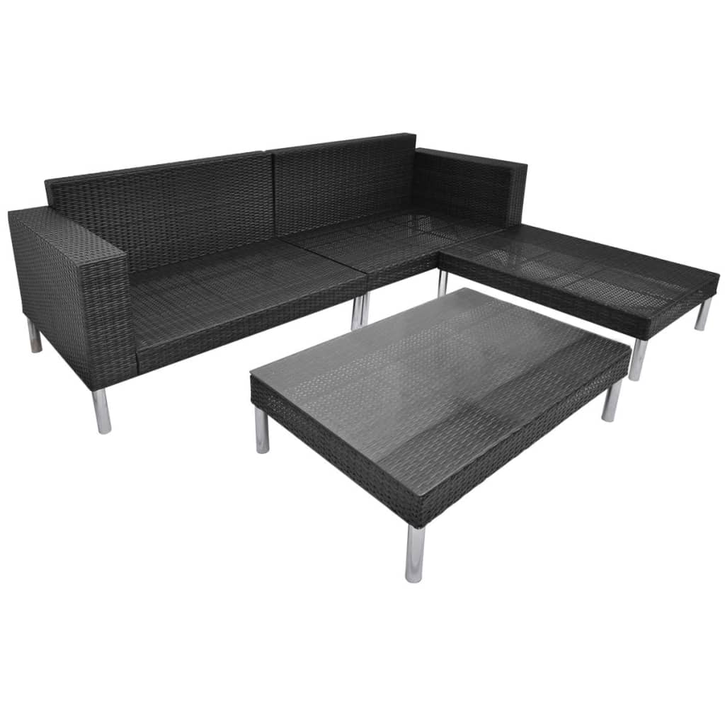 Set Divani da Giardino 4 pz con Cuscini in Polyrattan Nero