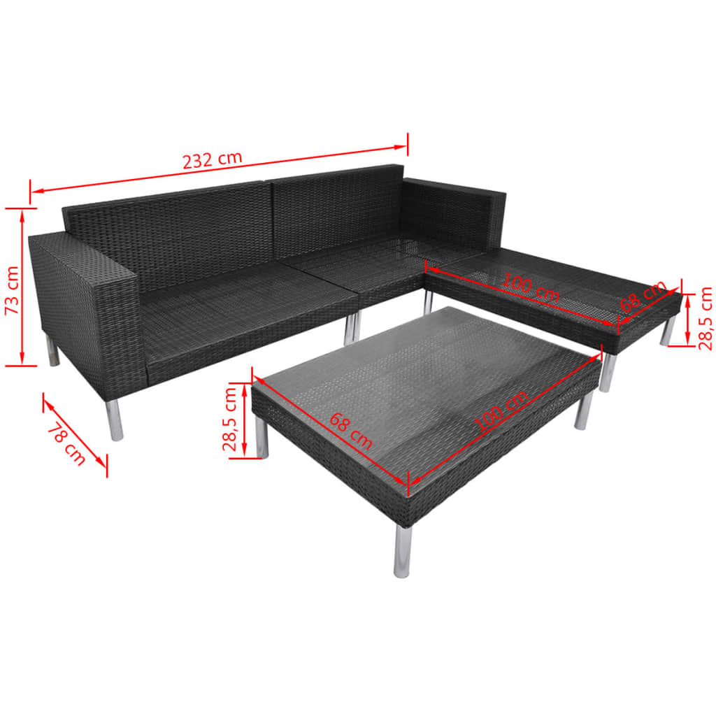 Set Divani da Giardino 4 pz con Cuscini in Polyrattan Nero