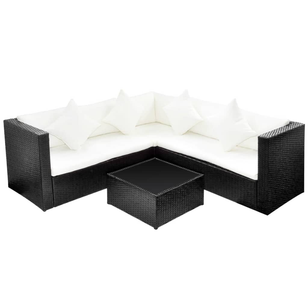 Set Divani da Giardino 4 pz con Cuscini in Polyrattan Nero