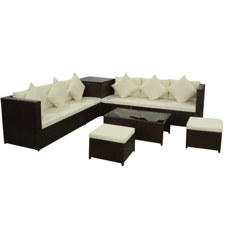 Set Divani da Giardino 8 pz con Cuscini in Polyrattan Marrone