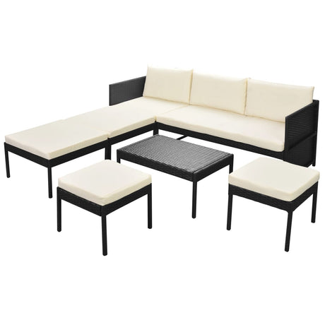 Set Divani da Giardino 6 pz con Cuscini in Polyrattan Nero