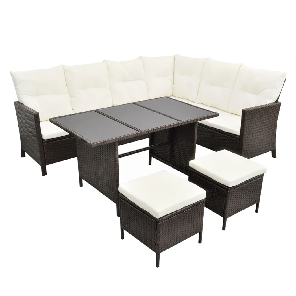 Set Divani da Giardino 4 pz con Cuscini in Polyrattan Marrone