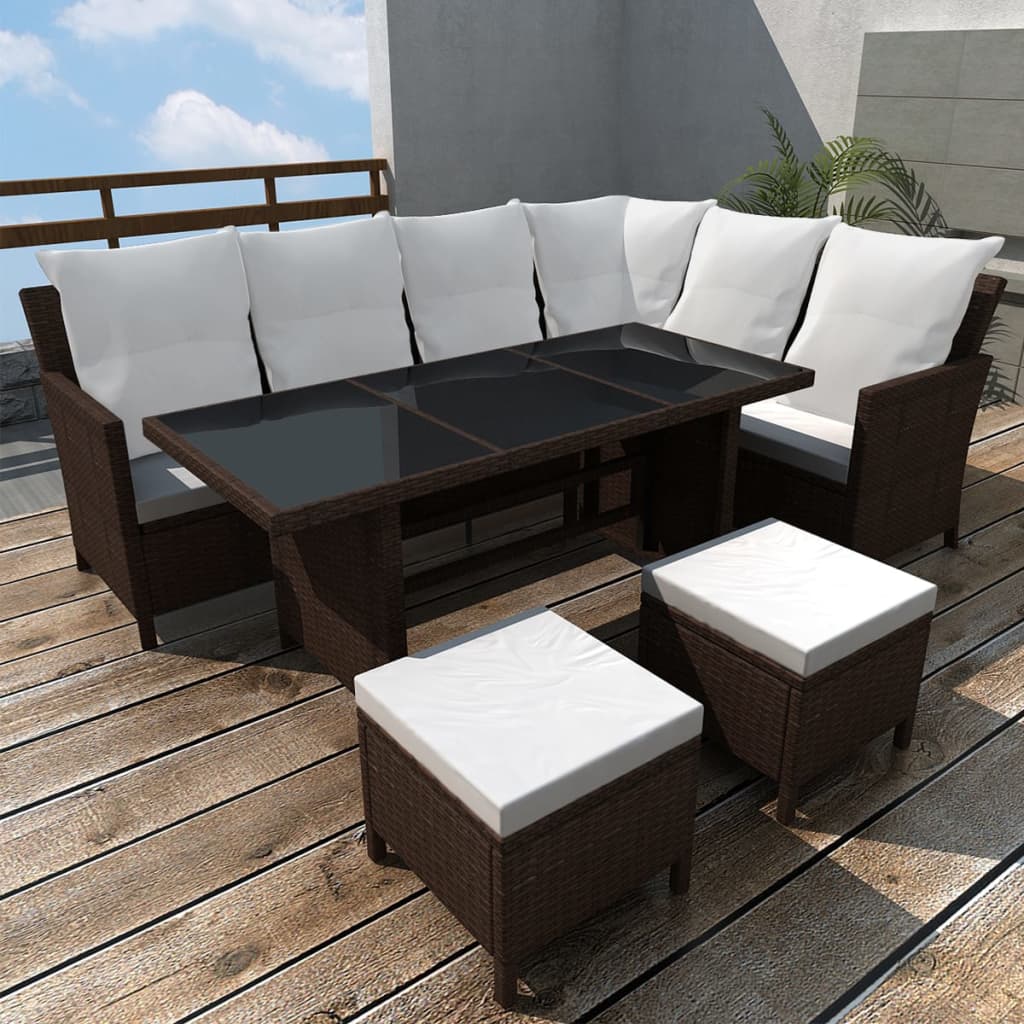 Set Divani da Giardino 4 pz con Cuscini in Polyrattan Marrone