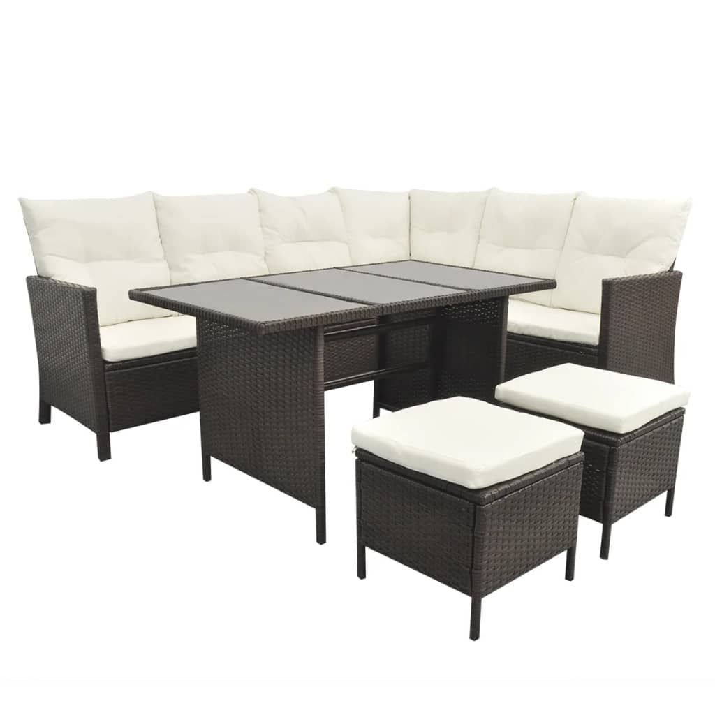 Set Divani da Giardino 4 pz con Cuscini in Polyrattan Marrone