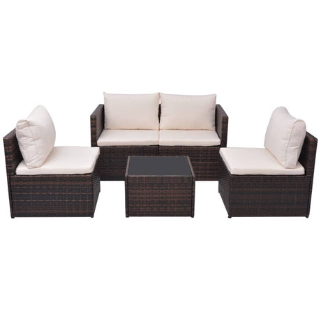 Set Divani da Giardino 5 pz con Cuscini in Polyrattan Marrone