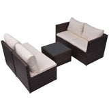 Set Divani da Giardino 5 pz con Cuscini in Polyrattan Marrone