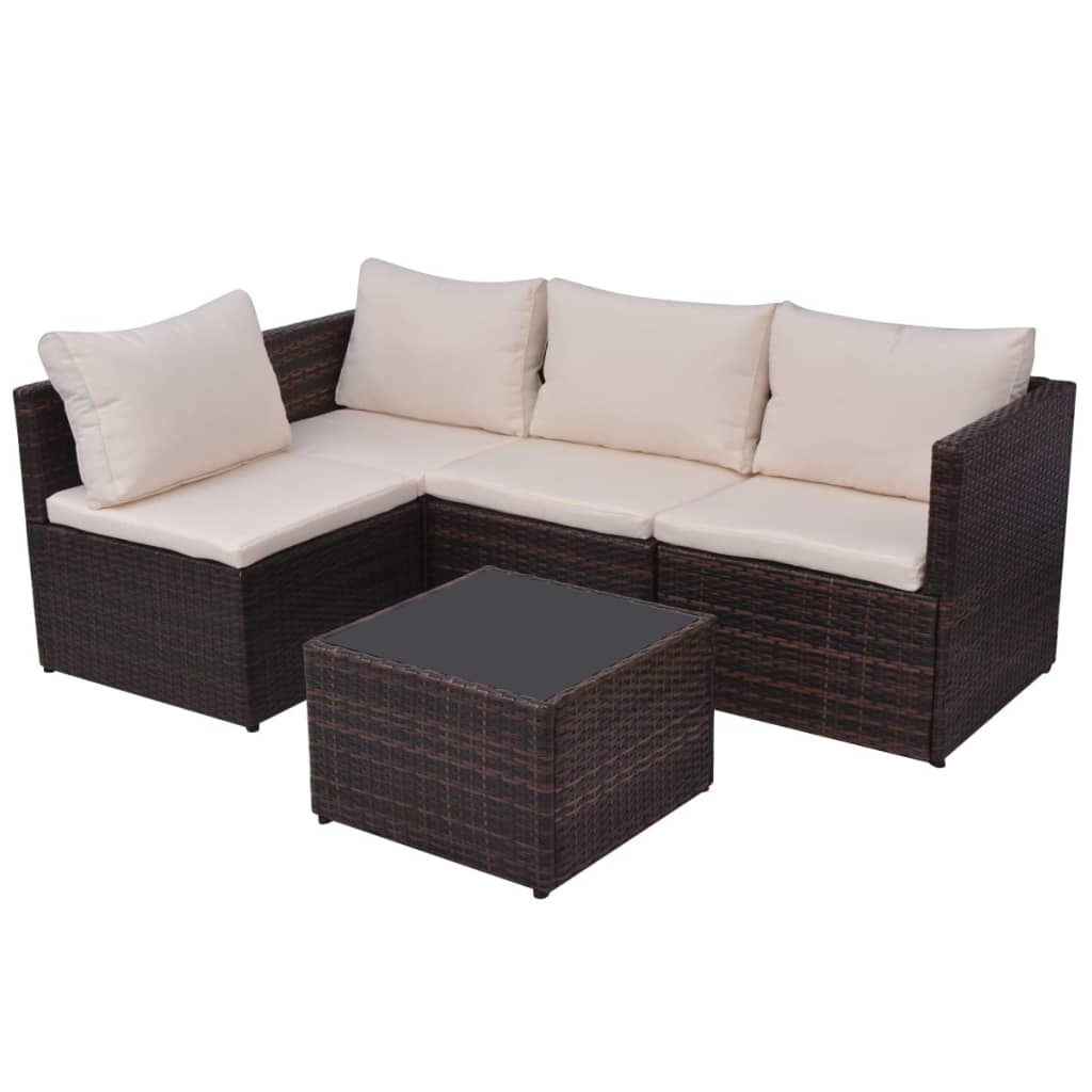 Set Divani da Giardino 5 pz con Cuscini in Polyrattan Marrone