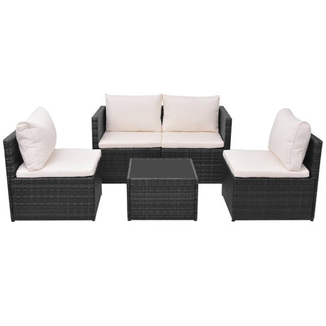 Set Divani da Giardino 5 pz con Cuscini in Polyrattan Nero