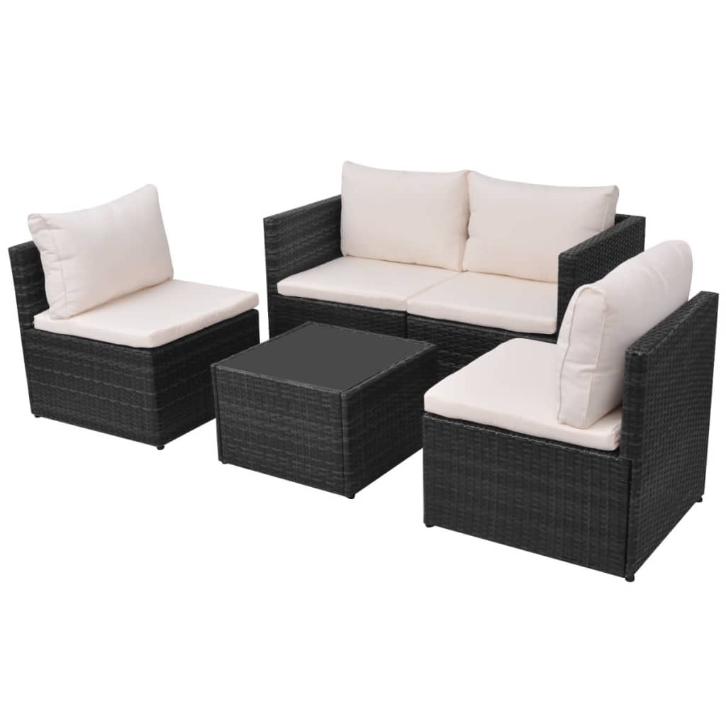 Set Divani da Giardino 5 pz con Cuscini in Polyrattan Nero