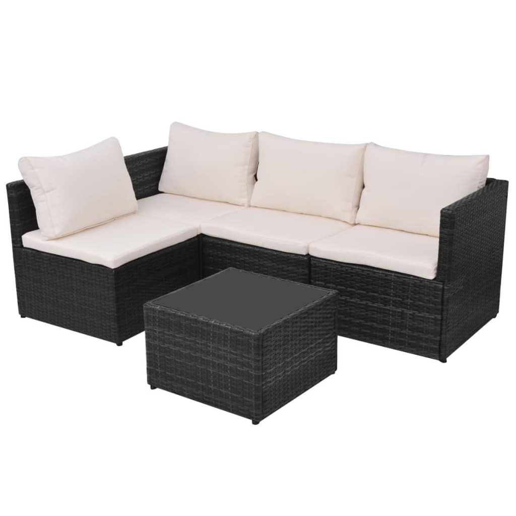 Set Divani da Giardino 5 pz con Cuscini in Polyrattan Nero