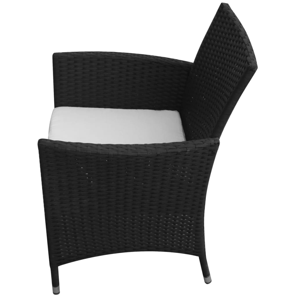 Set da Pranzo da Giardino 7 pz con Cuscini in Polyrattan Nero