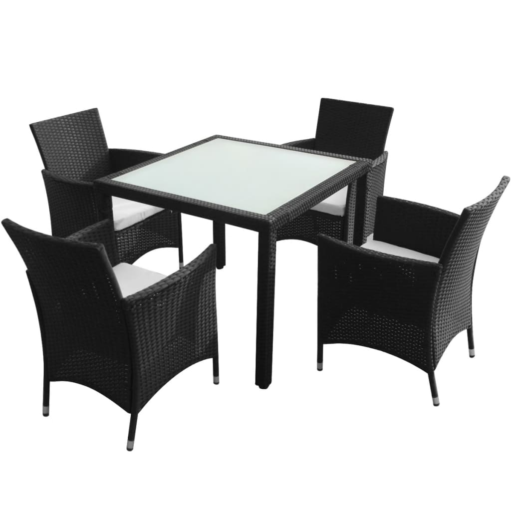 Set da Pranzo da Giardino 5 pz con Cuscini in Polyrattan Nero