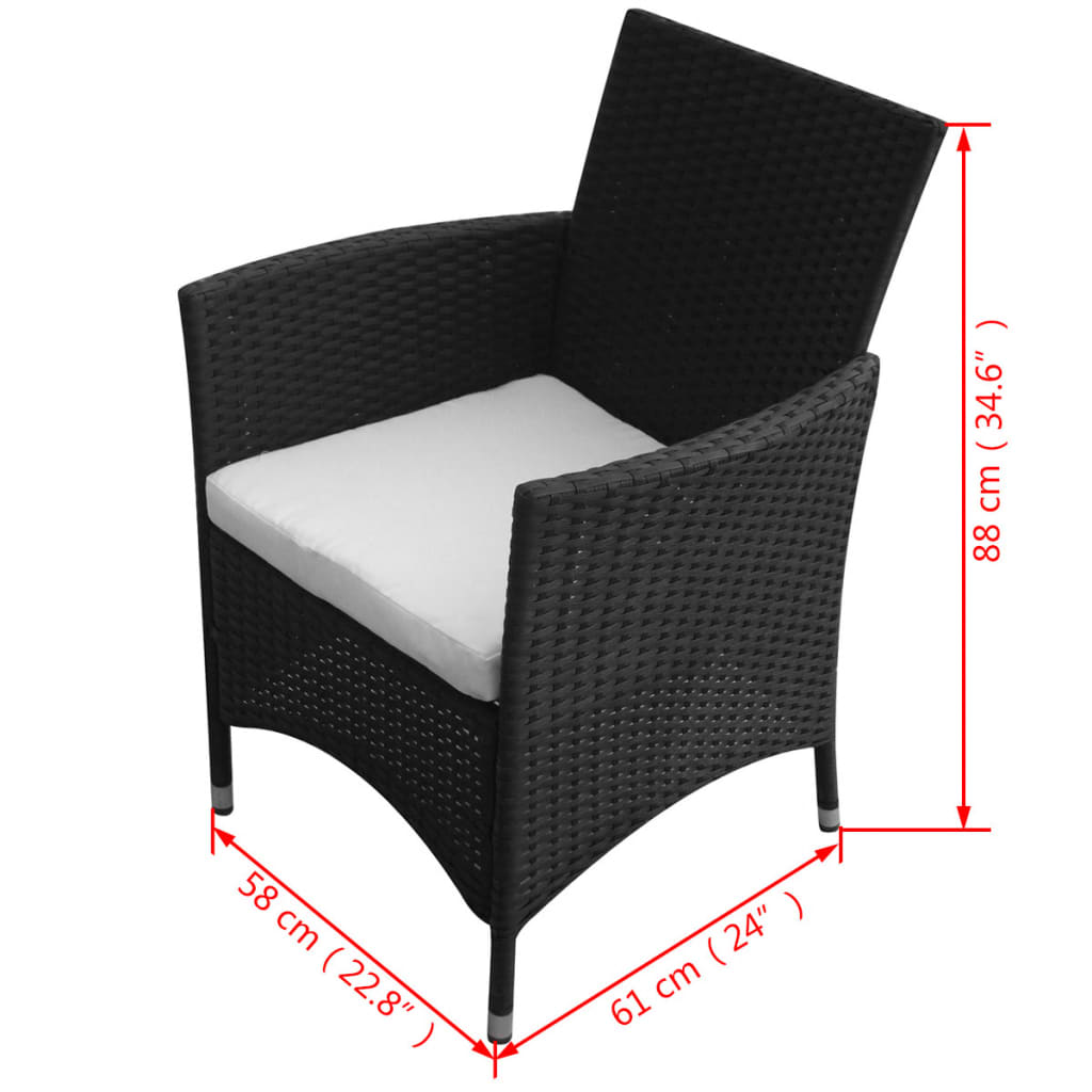 Set da Pranzo da Giardino 5 pz con Cuscini in Polyrattan Nero