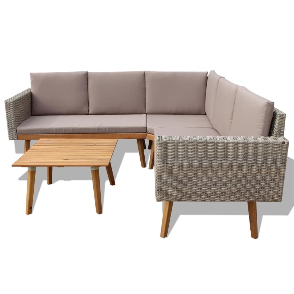 Set Divani da Giardino 4 pz con Cuscini in Polyrattan Grigio