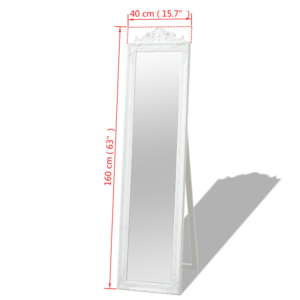 Specchio Autoportante Stile Barocco 160x40 cm Bianco