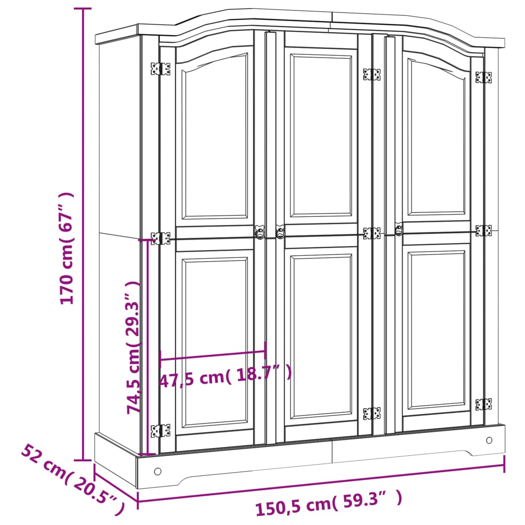 vidaXL Armadio in Legno di Pino Messicano Corona Range 3 Ante