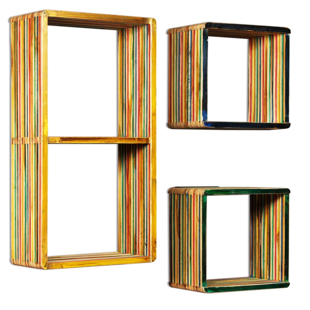 Set di Mensole 3 pz in Massello di Teak di Recupero Multicolore