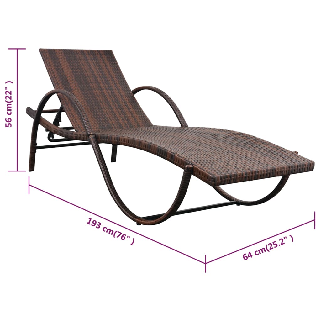 Lettini Prendisole 2 pz con Tavolo in Polyrattan Marrone