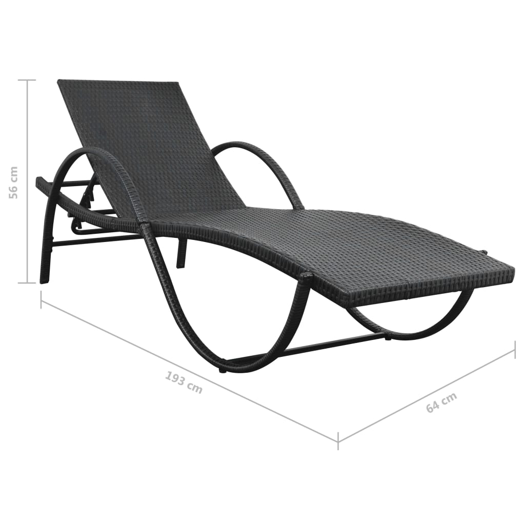 Lettini Prendisole 2 pz con Tavolo in Polyrattan Nero