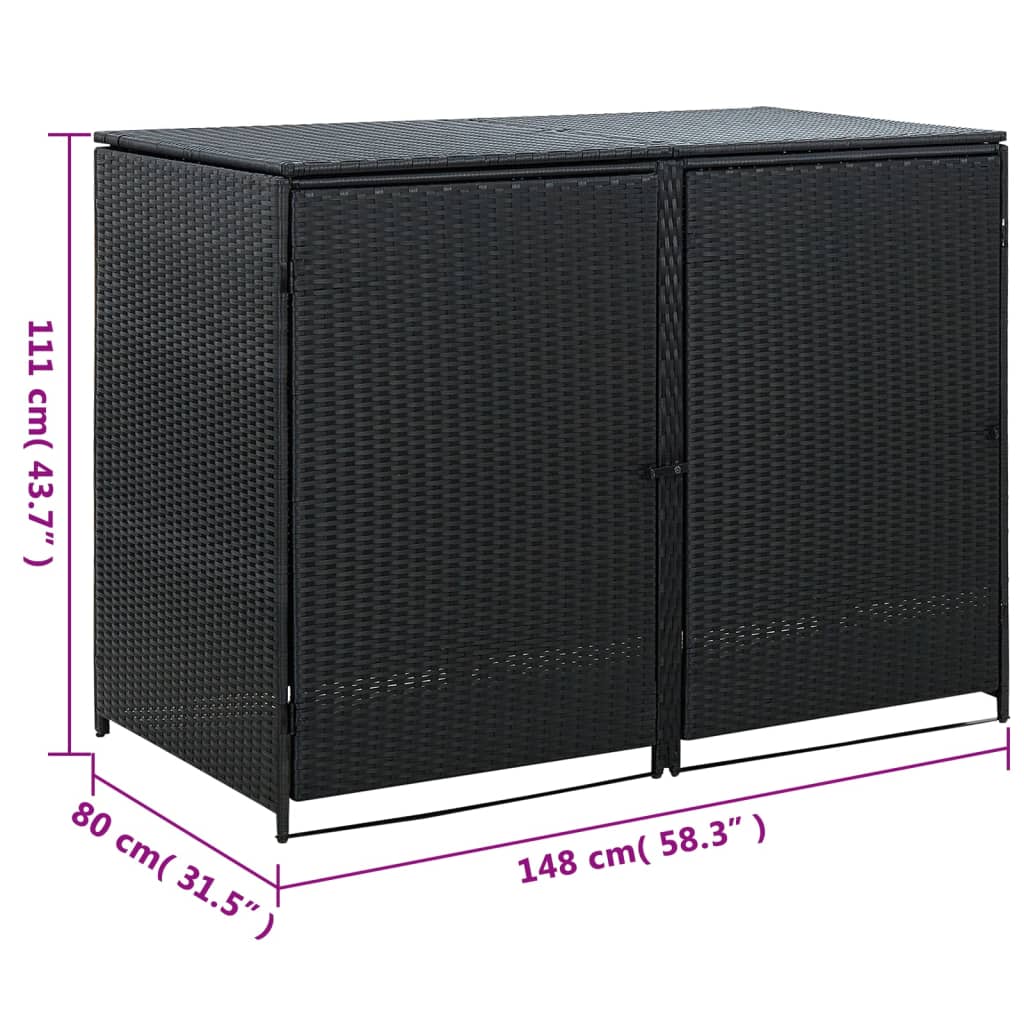 Copribidone Doppio per Spazzatura Polyrattan Nero 148x80x111 cm