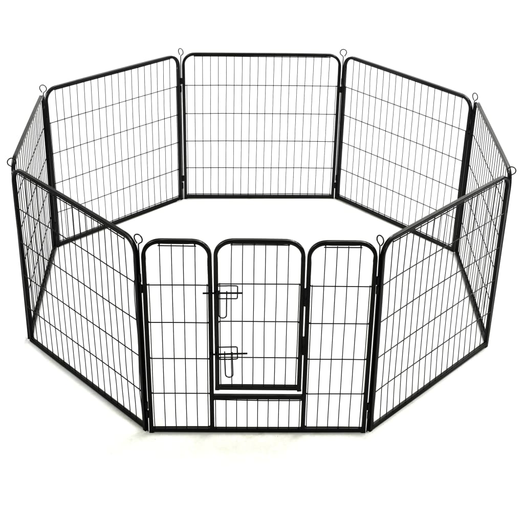 Box per Cani con 8 Pannelli in Acciaio 80x80 cm Nero