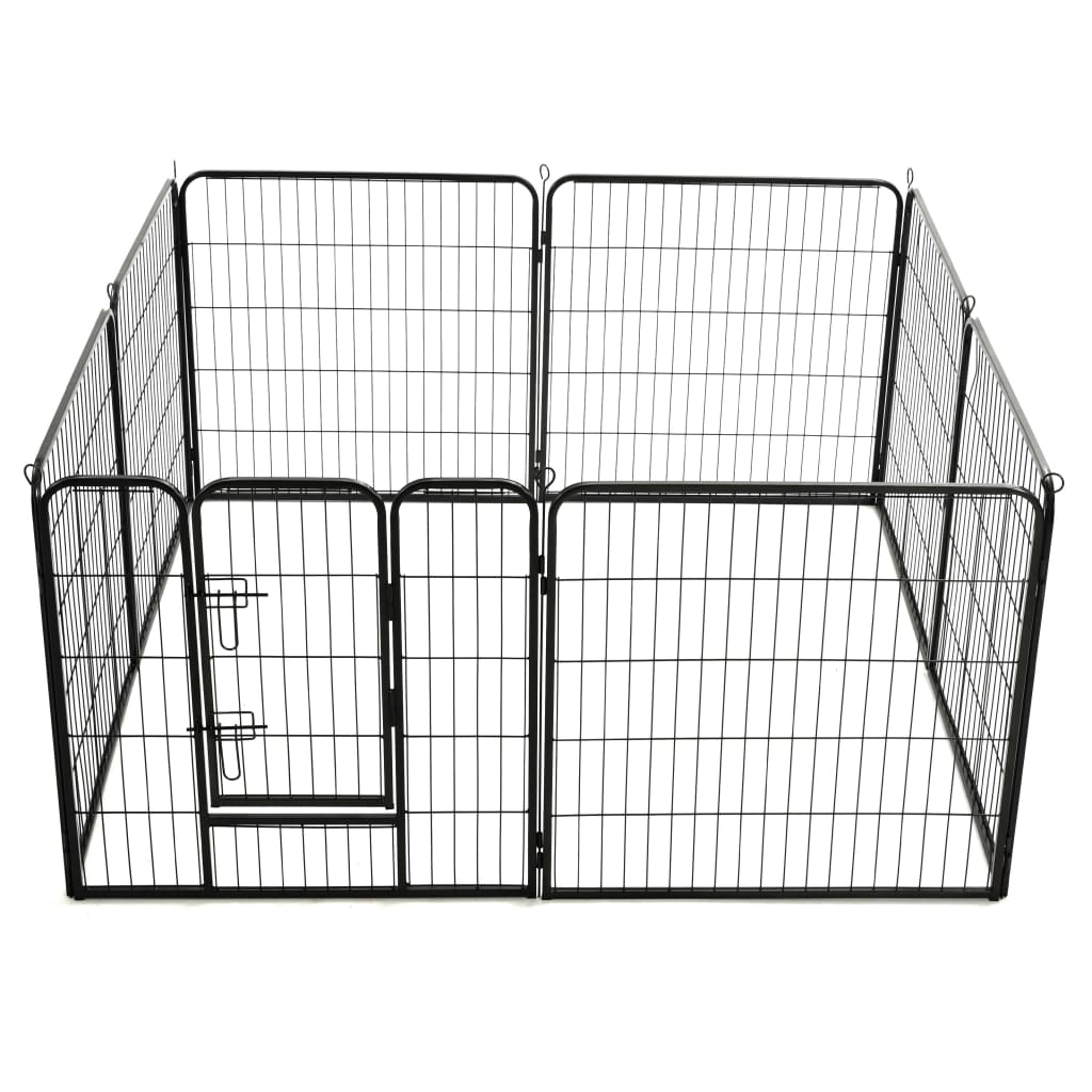 Box per Cani con 8 Pannelli in Acciaio 80x80 cm Nero