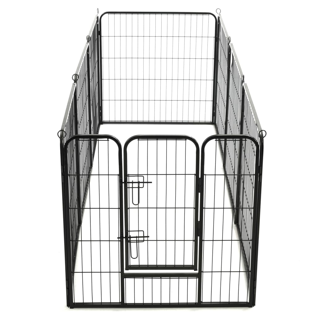 Box per Cani con 8 Pannelli in Acciaio 80x80 cm Nero