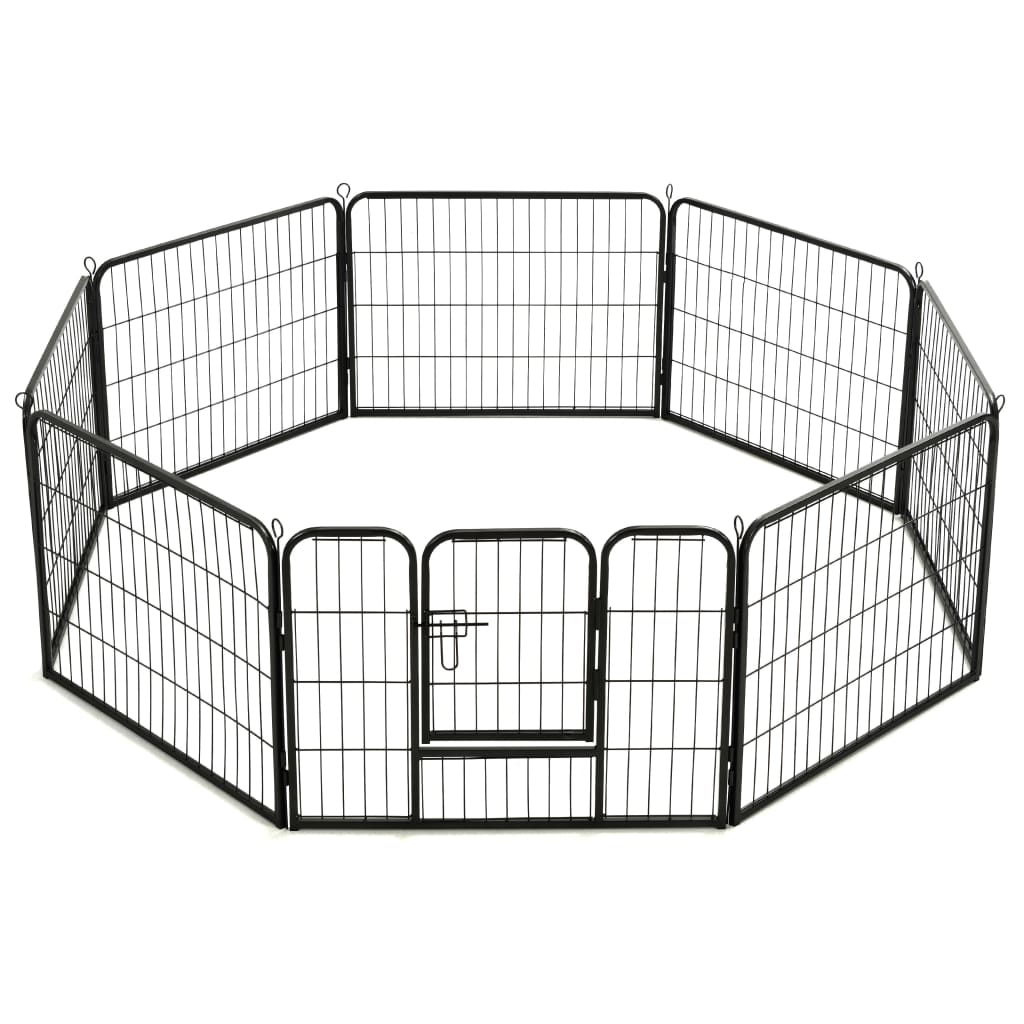 Box per Cani con 8 Pannelli in Acciaio 60x80 cm Nero