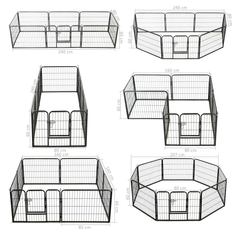 Box per Cani con 8 Pannelli in Acciaio 60x80 cm Nero