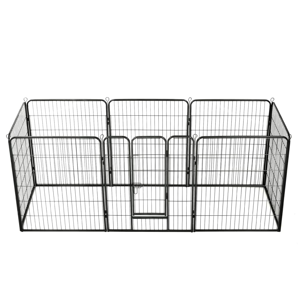 Box per Cani con 8 Pannelli in Acciaio 80x100 cm Nero