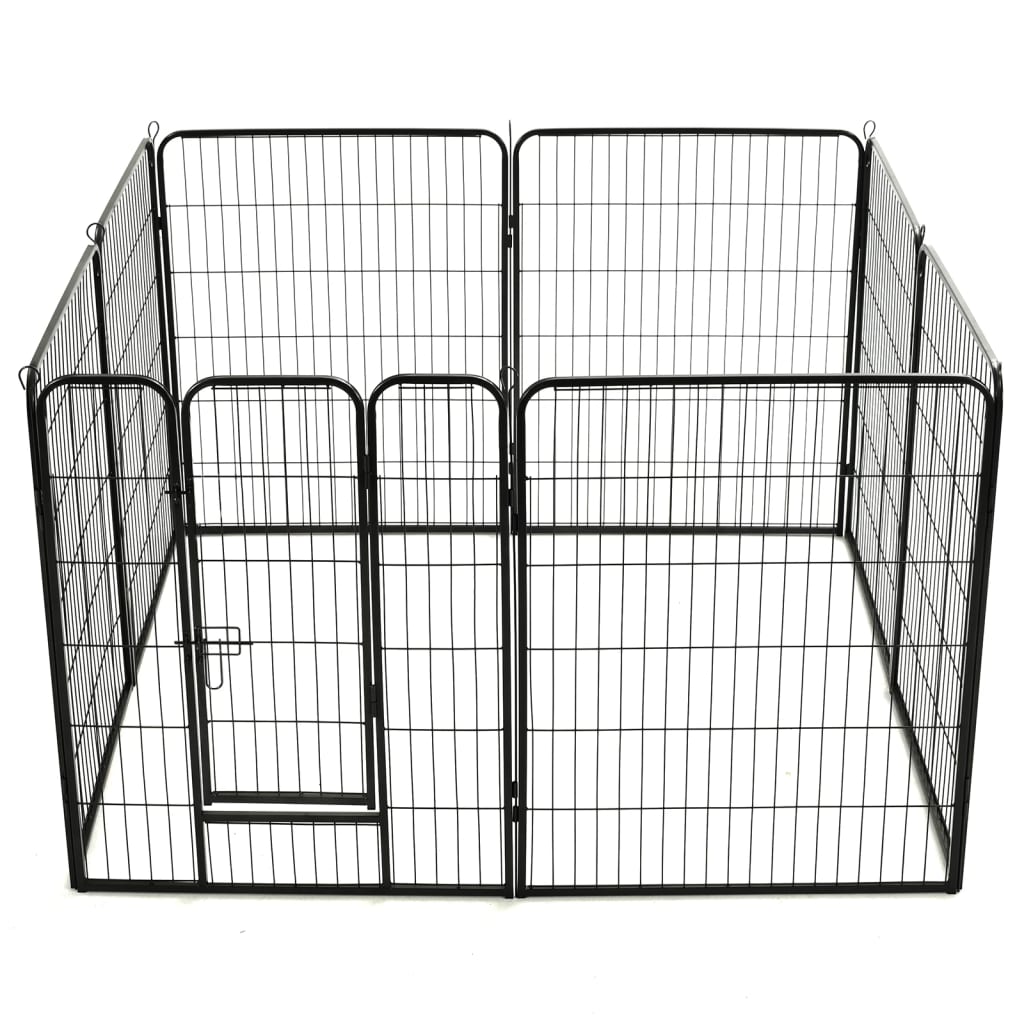 Box per Cani con 8 Pannelli in Acciaio 80x100 cm Nero