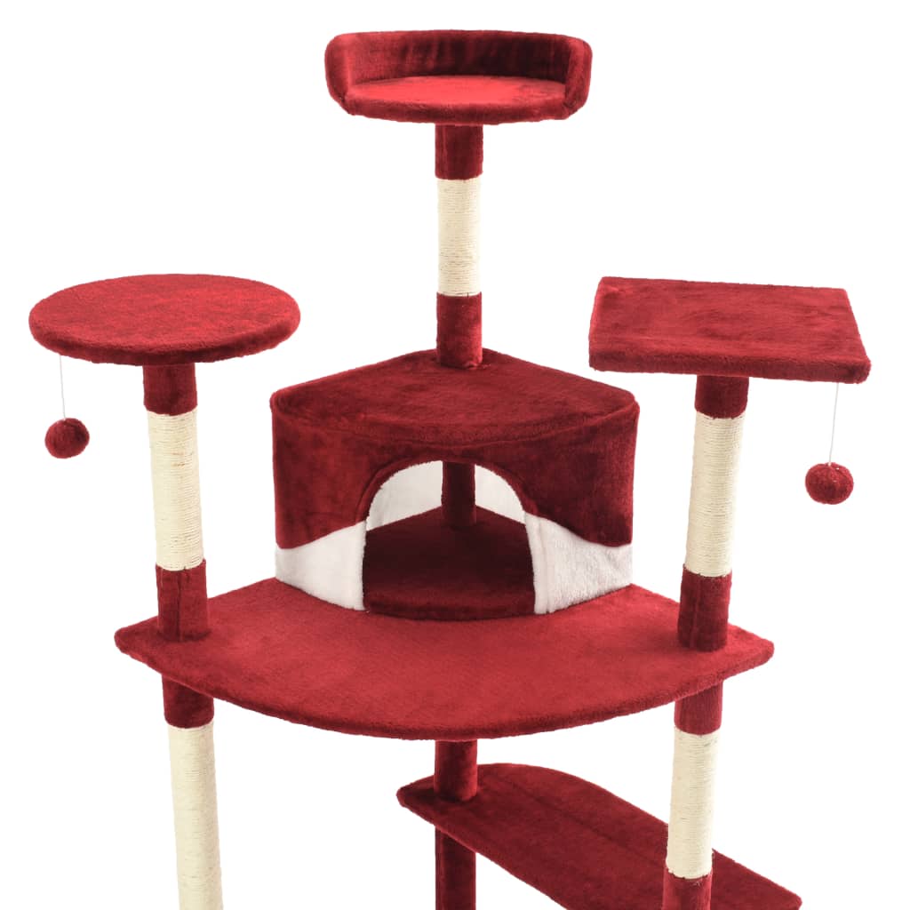 Albero per Gatti e Tiragraffi in Sisal 203 cm Rosso e Bianco