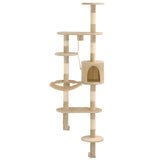 Albero per Gatti con Tiragraffi in Sisal da Parete 194 cm Beige