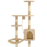 Albero per Gatti con Tiragraffi in Sisal da Parete 194 cm Beige