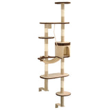 Albero Gatti Tiragraffi in Sisal a Muro 194 cm Beige e Marrone