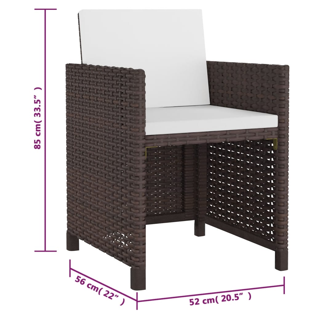 Set da Pranzo da Giardino 5 pz con Cuscini Polyrattan Marrone