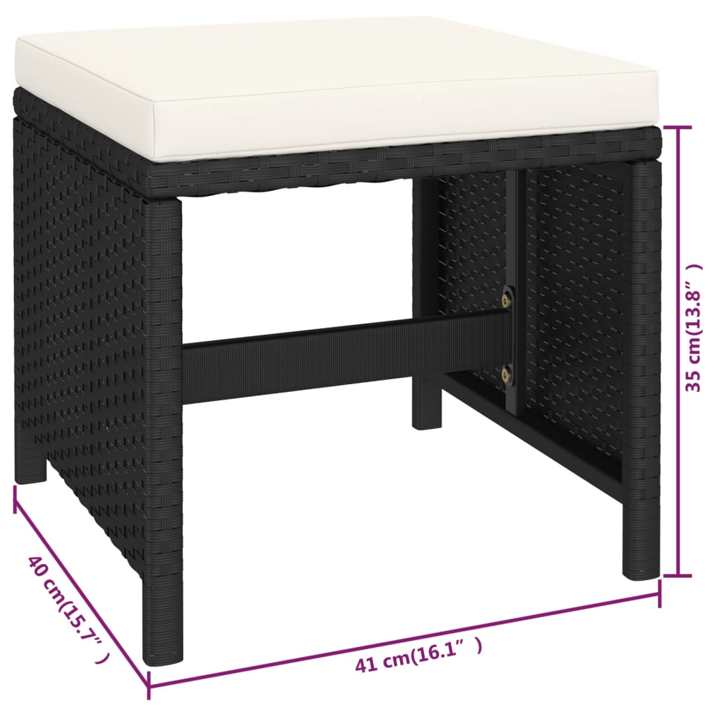 Set da Pranzo per Esterni 6 pz con Cuscini in Polyrattan Nero